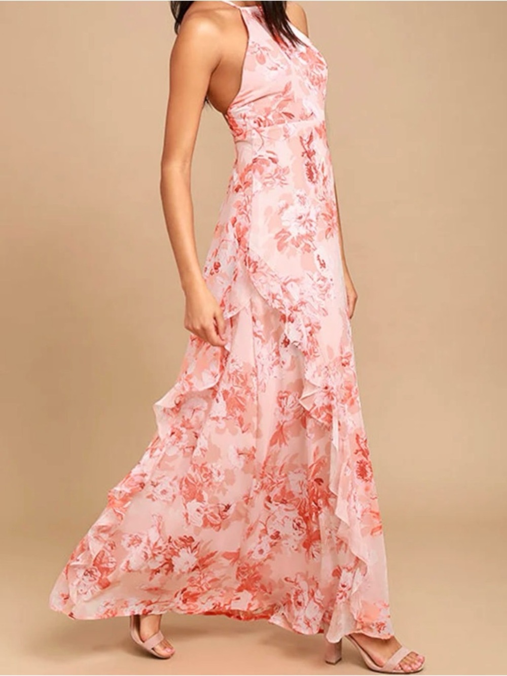Floral Pink Halter Maxi Dress size XL NWOT